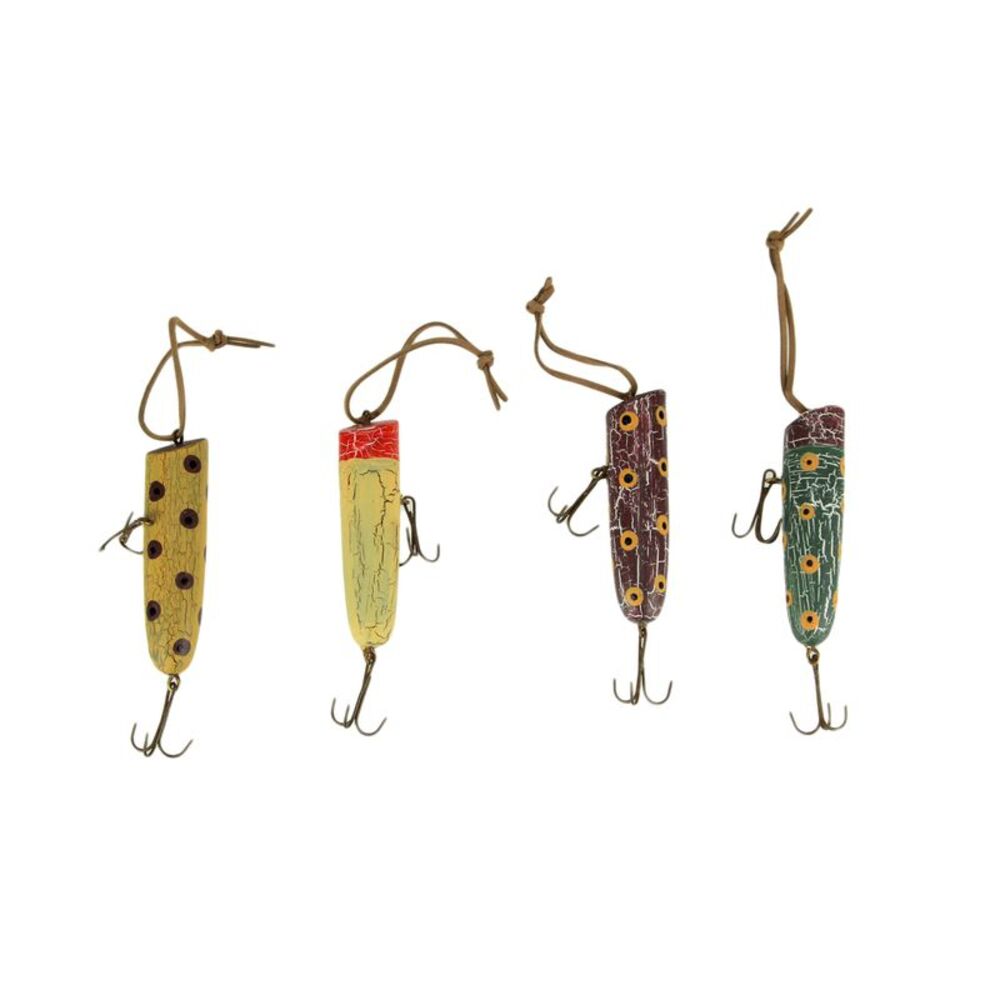 Colorful Wooden Vintage Fishing Lure Hanging Ornaments Set of 4
